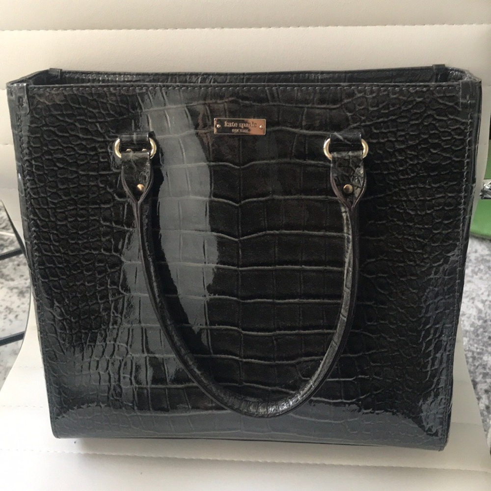 Kate Spade Patent Embossed Leather Tote Dark Gray